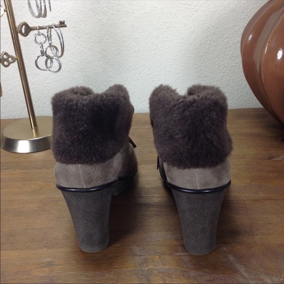 B. Makowsky Tan Suede & Brown Fur Wedge Booties - Picture 5 of 8